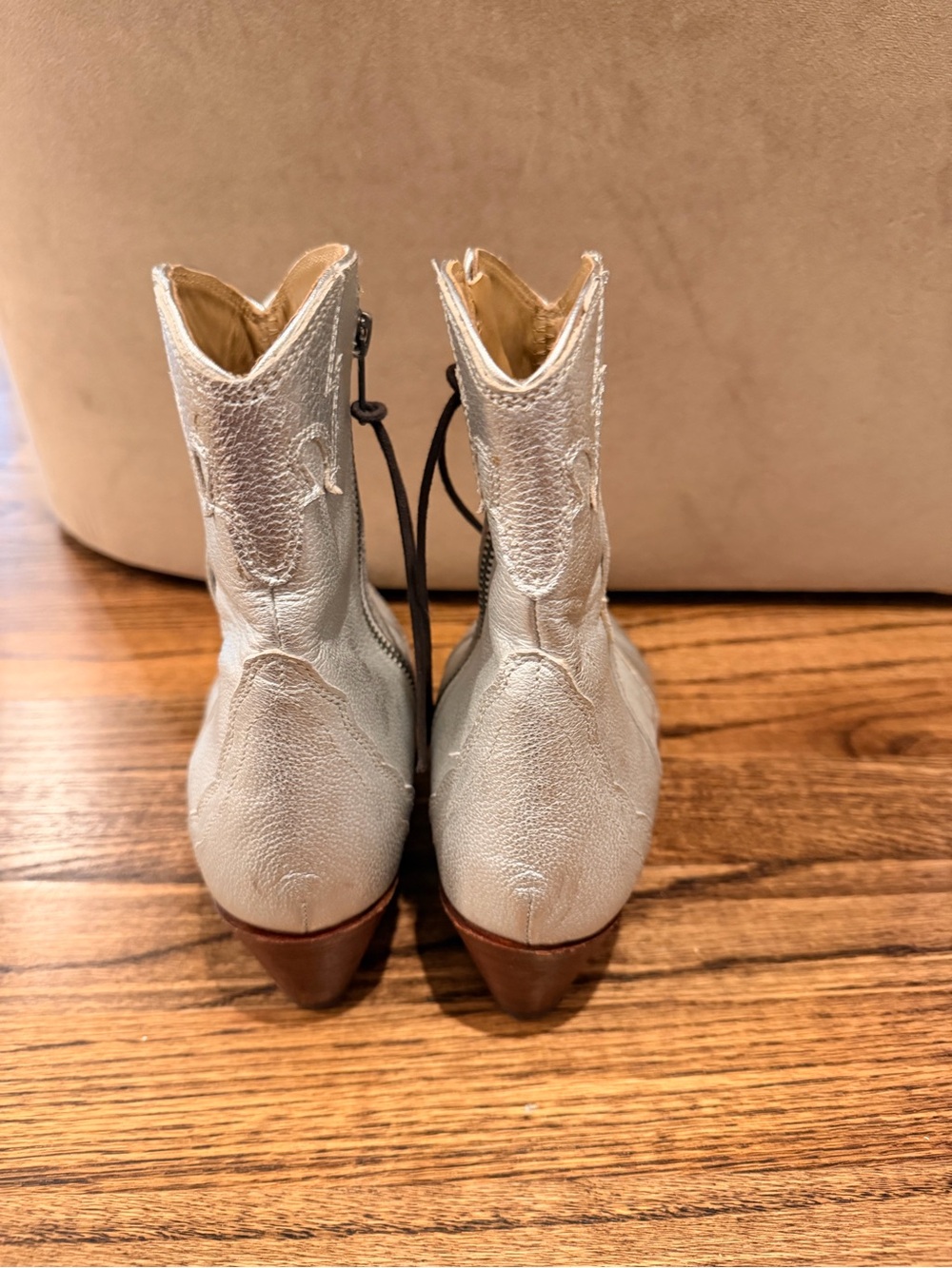 Free People New Frontier Silver Leather Western Ankle Booties - Picture 2 of 5